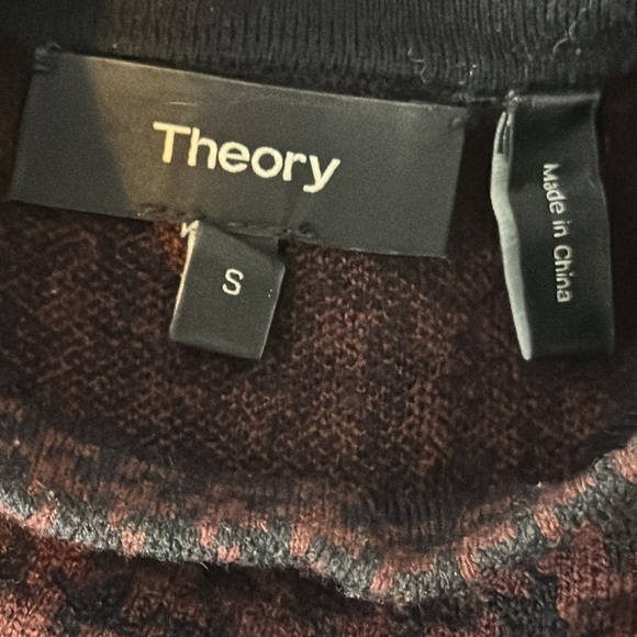 Theory Harmona Houndstooth Printed‎ Burgundy Wool Mock Neck Top Sweater Size S - Picture 10 of 12